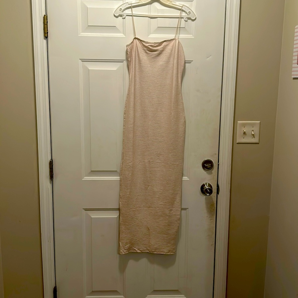 Fashion Nova Nude Beige Slip Maxi Dress
